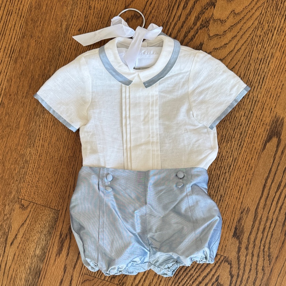 Pepa London celebration White and Blue silk button on Romper $395